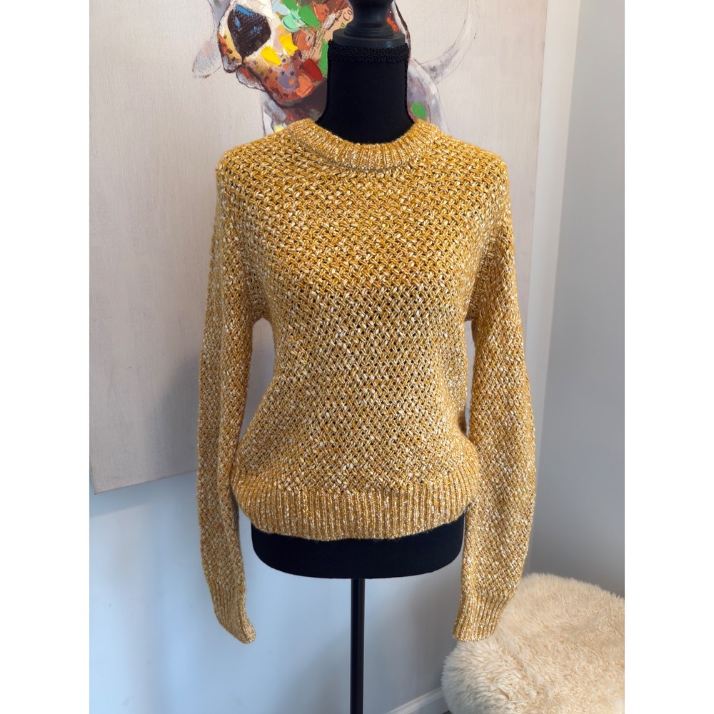 J.Crew Small Golden Yellow Marled Basketweave Knit Crewneck Sweater